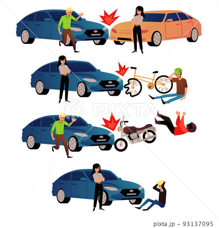 Driver of car gets into an accident vector flat illustration on white background Driver of car gets into an accident vector flat illustration on white background 93137095