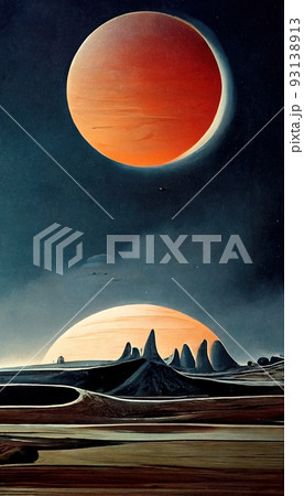 A deserted abstract colorful alien landscape. Alien planets during sunrise. A beautiful landscape on another planet. Perfect for phone wallpaper or for posters. A deserted abstract colorful alien landscape. Alien planets during sunrise. A beautiful landscape on another planet. Perfect for phone wallpaper or for posters. 93138913