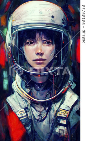 Portrait of a female astronaut in cyberpunk style. Portrait of a female astronaut. The concept of space travel. Perfect for phone wallpaper or for posters. 93139733