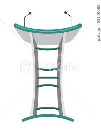Tribune. Stand or debate podium with microphone for speech. Rostrum for business presentation or conference speech tribune. Empty platform for speakers 93140089