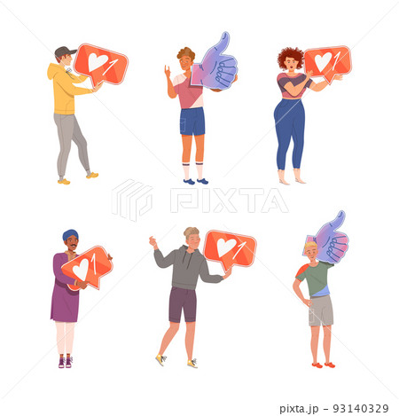 People Characters Holding Thumb Up Sign as Notification of Approval Vector Illustration Set 93140329