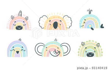 Cute Rainbow Animal for Childish Nursery Decor Vector Set Cute Rainbow Animal for Childish Nursery Decor Vector Set 93140419