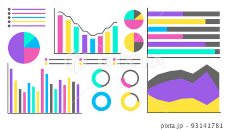 Big Infographics set. Vector Illustration of different charts and graphs in bright colors Big Infographics set. Vector Illustration of different charts and graphs in bright colors 93141781