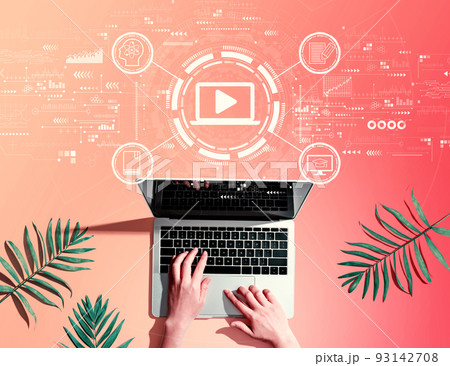 Webinar concept with person using a laptop Webinar concept with person using a laptop 93142708