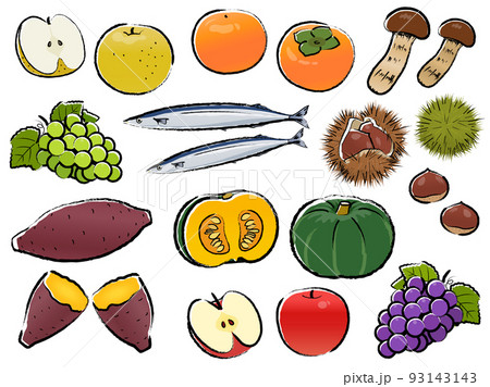 秋の味覚セット_筆書き 93143143