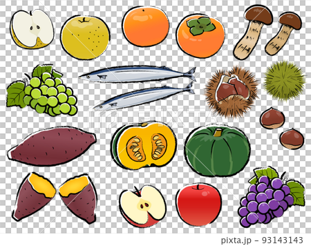 秋の味覚セット_筆書き 93143143