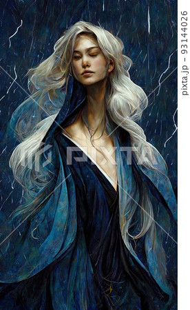 Close-up painted portrait of a beautiful young woman against the backdrop of a sea storm. Young woman on the background of marine nature. Perfect for phone wallpaper or for posters. Close-up painted portrait of a beautiful young woman against the backdrop of a sea storm. Young woman on the background of marine nature. Perfect for phone wallpaper or for posters. 93144026