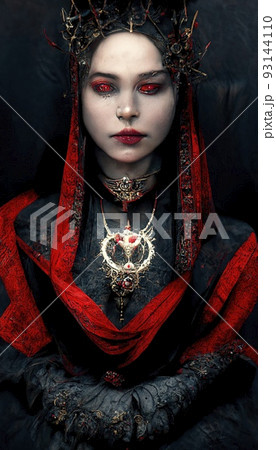 Gothic dark horror scene with a female vampire. Artistic abstract Gothic. Dark gothic concept. Perfect for phone wallpaper or for posters. 93144110