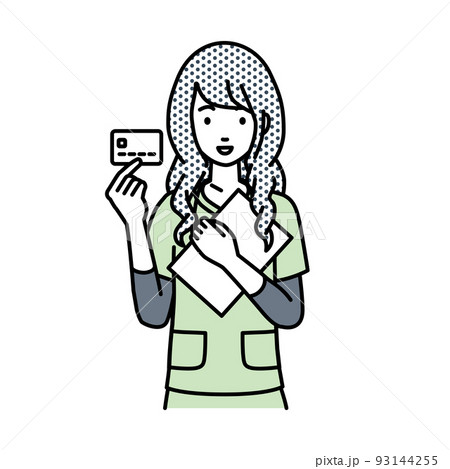 立って書類とカードを手に持つ看護師の女性 立って書類とカードを手に持つ看護師の女性 93144255