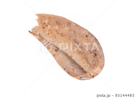 Peeling cream smudge with exfoliating particles. Cosmetic skincare product with abrasive particle sample, gentle nude scrub texture isolate. Scrub smear swatch isolated on white. Peeling cream smudge with exfoliating particles. Cosmetic skincare product with abrasive particle sample, gentle nude scrub texture isolate. Scrub smear swatch isolated on white. 93144465