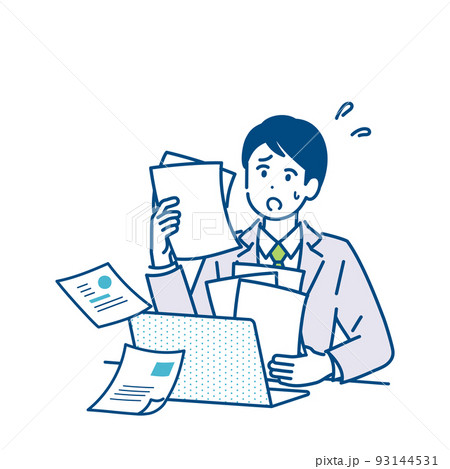 多忙なビジネスマンのイラスト素材　ペーパーレス化の進まない業務 93144531