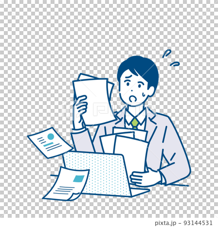 多忙なビジネスマンのイラスト素材　ペーパーレス化の進まない業務 93144531