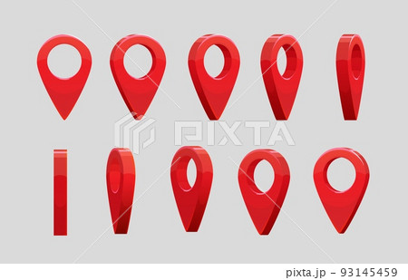 3d locator pin animated game or travel map sprite. Vector rotation of red point for animation, ui graphic object for application. Destination, navigation or direction sign, geolocation position symbol 3d locator pin animated game or travel map sprite. Vector rotation of red point for animation, ui graphic object for application. Destination, navigation or direction sign, geolocation position symbol 93145459