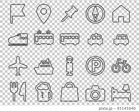 旅行交通ガイドマップ関連アイコンのセット_アウトライン 93145840