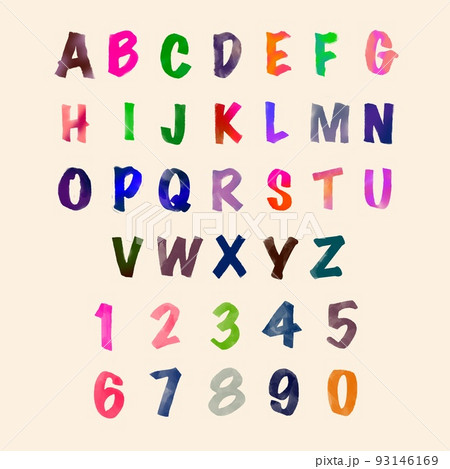 watercolor Paper cut alphabet and number typography Illustrator set 93146169