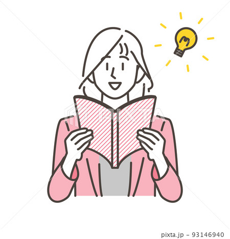 読書の自己投資をする意識が高い女性ビジネスパーソン ベクターイラスト素材 のイラスト素材