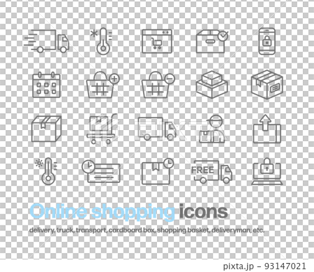 EC site and online shopping icon set. Fashionable icon of simple line drawing 93147021