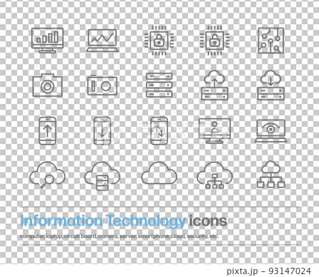 Simple line drawing icon for IT image. Computer, camera, infrastructure, security, cloud, etc. icons 93147024