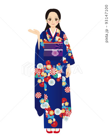 働く女性イラスト　全身　振袖　黒髪 93147100