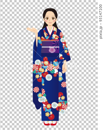 働く女性イラスト　全身　振袖　黒髪 93147100