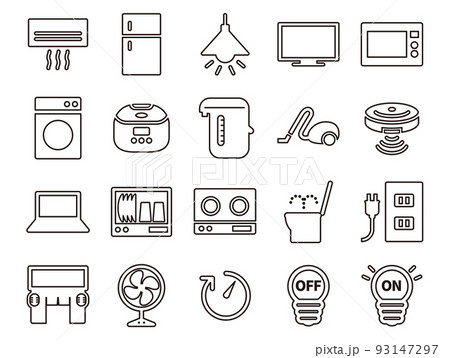 電化製品と節電イラストのセット_アウトライン 93147297