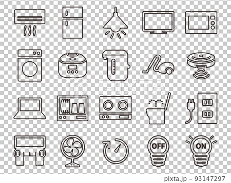 電化製品と節電イラストのセット_アウトライン 93147297