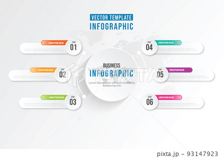 Business infographic circle shape six option, process or step for presentation. Can be used for presentations, workflow layout, banners and web design. Business concept with 6 options, steps, parts. 93147923