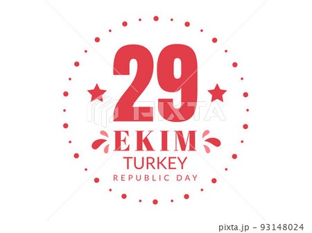 Republic Day Turkey or 29 Ekim Cumhuriyet Bayrami Kutlu Olsun Hand Drawn Cartoon Flat Illustration with Flag of Turkish and Happy Holiday Design 93148024