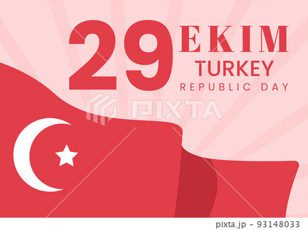 Republic Day Turkey or 29 Ekim Cumhuriyet Bayrami Kutlu Olsun Hand Drawn Cartoon Flat Illustration with Flag of Turkish and Happy Holiday Design 93148033