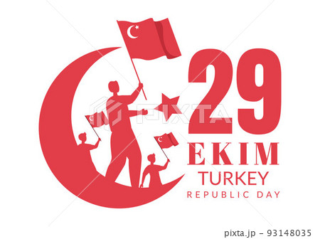 Republic Day Turkey or 29 Ekim Cumhuriyet Bayrami Kutlu Olsun Hand Drawn Cartoon Flat Illustration with Flag of Turkish and Happy Holiday Design 93148035