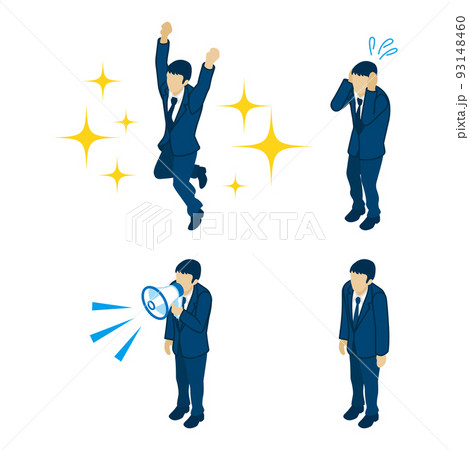 ビジネスマン　アイソメ人物セット - 4つのシチュエーション 93148460