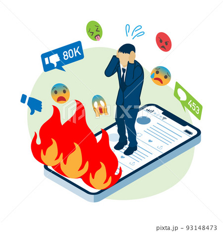 SNSで炎上するビジネスマン - アイソメトリック図法 SNSで炎上するビジネスマン - アイソメトリック図法 93148473