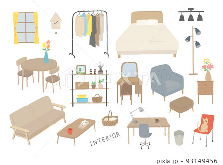 インテリア・家具の手描きイラストセット2（カラー/輪郭線なし） 93149456