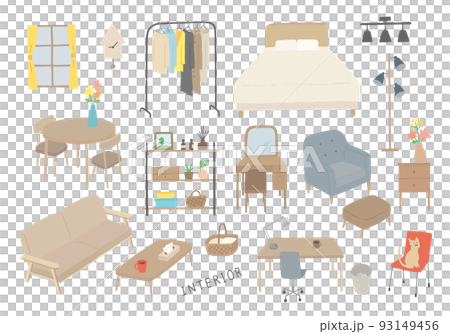 Interior / furniture hand-drawn illustration set 2 (color / no outline) 93149456