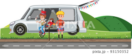 People and parrot by the van 93150352