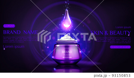 Cosmetics cream jar mock up banner with glow drop 93150853