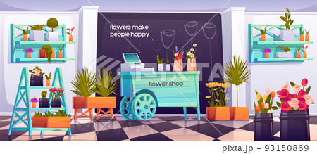 Flower shop interior, empty floristic store design 93150869