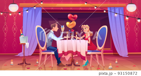 man woman couple romantic dinner in restaurant man woman couple romantic dinner in restaurant 93150872