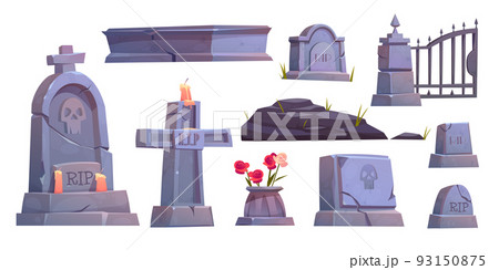 Cemetery set, graveyard tombstone, metal gate Cemetery set, graveyard tombstone, metal gate 93150875