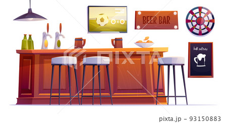 Beer bar stuff, pub desk with bottles and cups Beer bar stuff, pub desk with bottles and cups 93150883