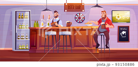 Man in beer bar sit on high stool at wooden desk 93150886