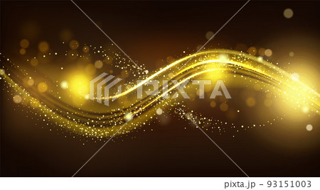 Gold sparkle wave on black blurred background. Gold sparkle wave on black blurred background. 93151003