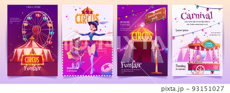 Circus show placards set. Amusement park banners Circus show placards set. Amusement park banners 93151027