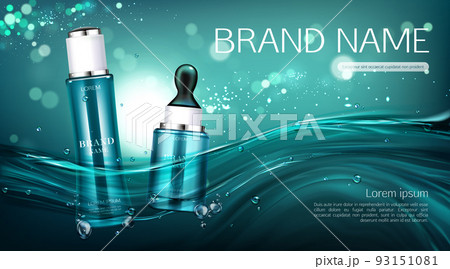 Cosmetics bottles mock up banner. Lotion and serum 93151081