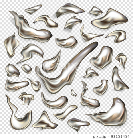Liquid silver metal drops realistic vector set 93151454