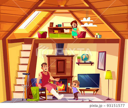 Vector house cross section with disabled father 93151577
