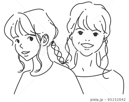 母と娘の親子1｜背景透過の線画 93152042
