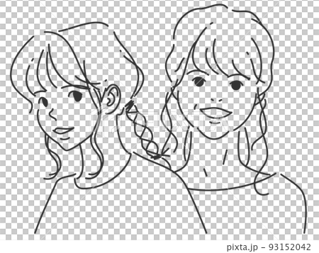 母と娘の親子1｜背景透過の線画 93152042