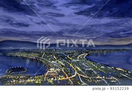函館の夜景　水彩画 93152239