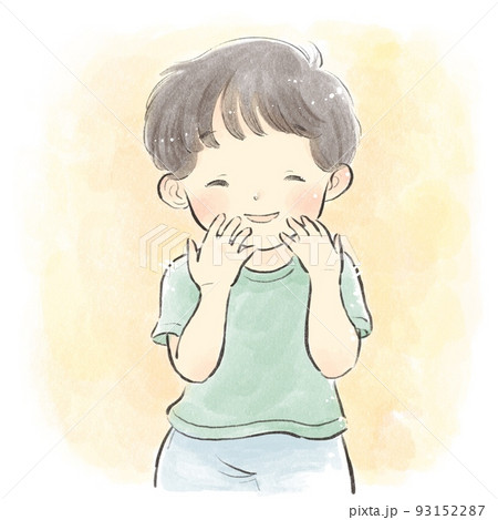 口に手をあてて笑う子どものイラストのイラスト素材
